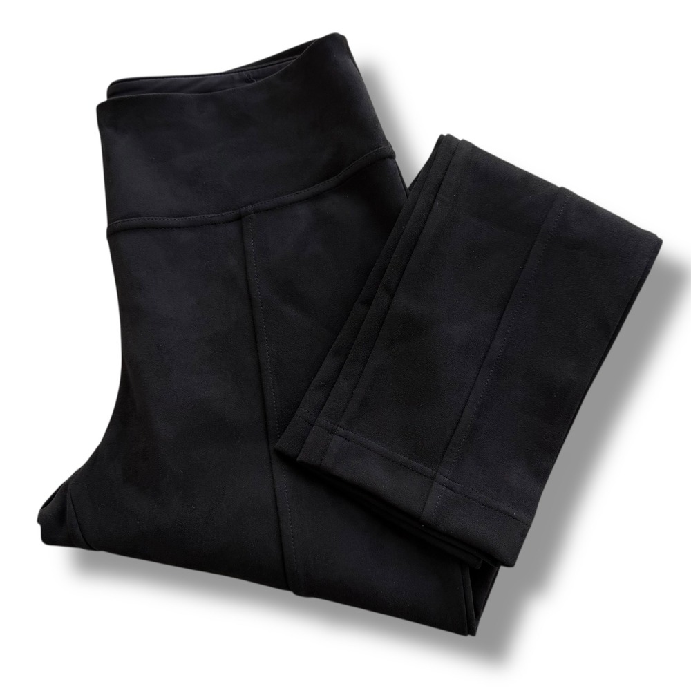 Andrew Marc Women M Black Faux Suede Pintuck Highrise Stretch Knit Pants Legging